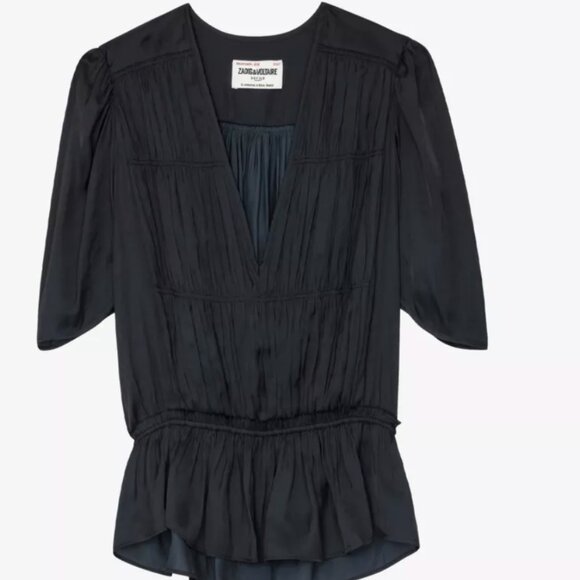 Zadig and Voltaire  short-sleeve tokyo silk ruched blouse - Picture 1 of 7